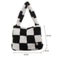 thumbnail image 3 of Bolso Bolso de mano grande de cuadros de felpa para mujer (enrejado negro), 3 of 5