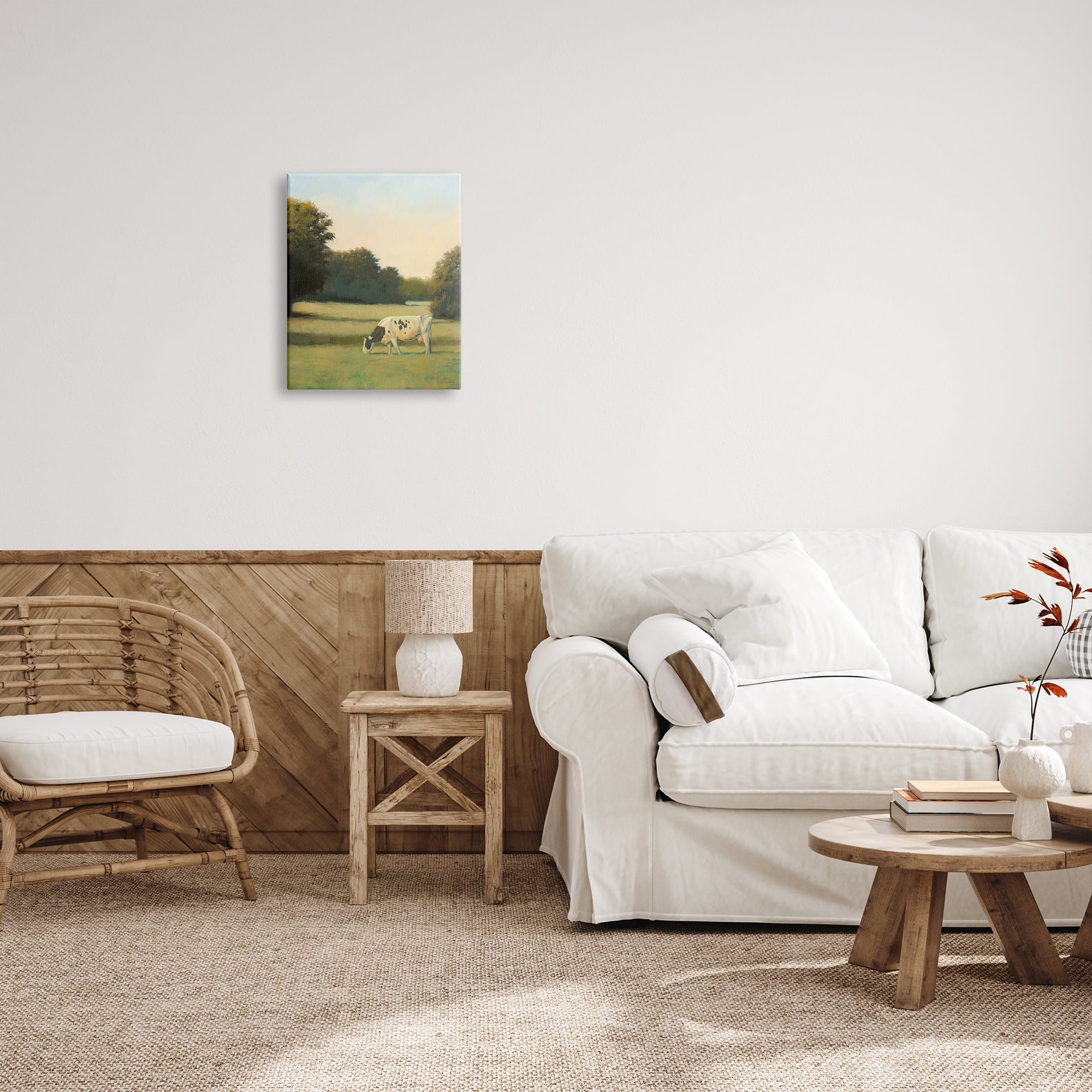 Stupell Industries Cow Grazing in Pasture Animals & Insects Painting Gallery Wrapped Canvas Print Wall Art, 16 x 20