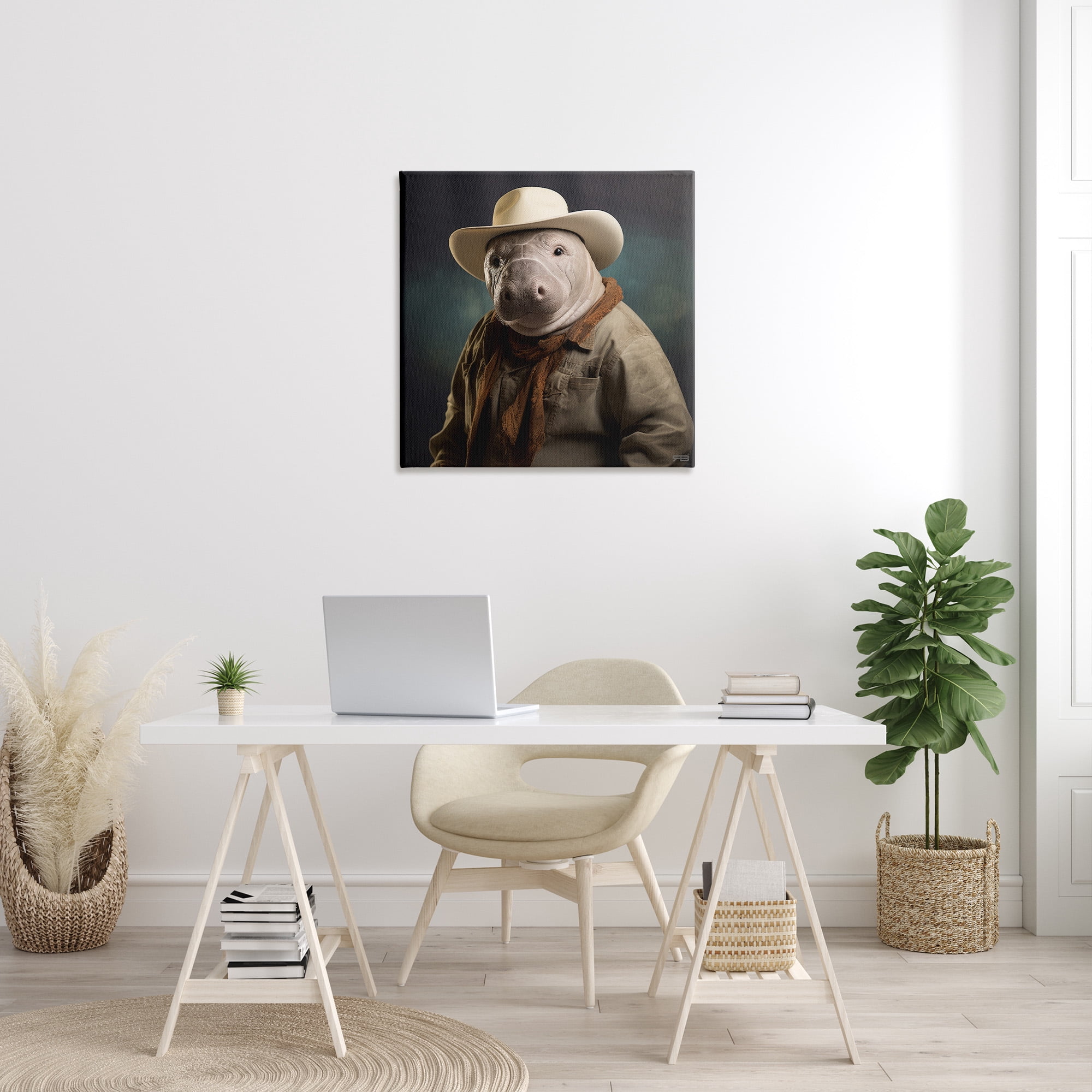 Stupell Industries Southern Cowboy Manatee Animals & Insects Painting Gallery Wrapped Canvas Art Print Wall Art, 30 x 30