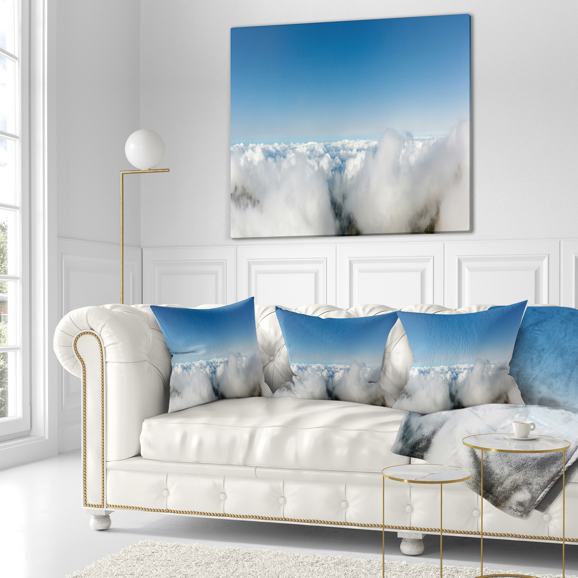 Designart Bright Blue Sky above Clouds - Contemporary Landscape Printed Throw Pillow - 18x18