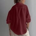 thumbnail image 5 of ClodeEU Women's V Neck 3/4 Sleeve Linen Blend Blouse,Casual Loose Fit Half Button Shirt Wine,Women's Plus XXL, 5 of 9
