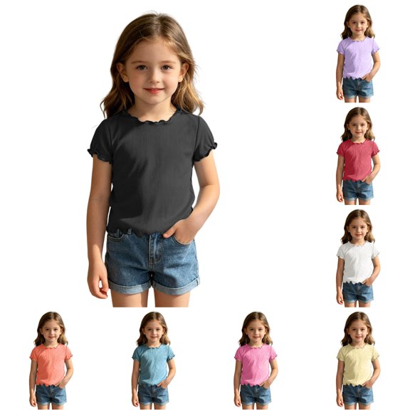 WhouRiu Girls Solid Color Basic Tees Kids Short Sleeve Crew Neck Tshirt Comfortable Cute Casual Summer T Shirts,11-12 Years
