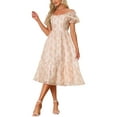 thumbnail image 4 of INSPIRE CHIC Floral Organza Dress for Women's Square Neck Puff Short Sleeve Midi Dresses, 4 of 5