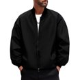 thumbnail image 2 of Men's Casual Solid Color Loose Thin Jacket, Windproof Zipper Baseball Collar Jacket, Lightweight and Comfortable for Spring and Fall,Black,2XL, 2 of 3