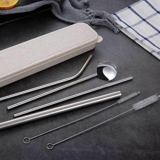 Pajitas De Metal De Acero Inoxidable Pajitas Para Beber Portátiles Con 2 Cepillos De Limpieza Y Bolsa Pajitas De Metal Dobladas Y Rectas Para Café Con Jugo De Limonada Yuarrent HA041732-04