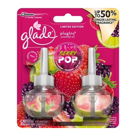 Glade PlugIns Refill 2 CT, Berry Pop, 1.34 FL. OZ. Total, Scented Oil Air Freshener