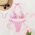 thumbnail image 2 of Delconic Women’s Triangle Bikini Set with Adjustable Halter Top and Tie Side Bottoms Striped Print Two Piece Swimsuit for Beach Pool, 2 of 7
