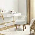 thumbnail image 3 of Makeup Vanity Stool Dressing Table Accent Chair Set of 2 Velvet Tufted Upholstered Cushioned Wood Leg Home Bedroom Living Room Ivory, 3 of 8