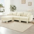thumbnail image 3 of Newest Boucle Fabric Convertible L Shape Sectional 3-seater Sofa Couch,Distinctive Shell-shaped Armrests,Removable Ottoman,Cylindrical Legs Wrapped,Self-fabric,Beige Color, 3 of 17