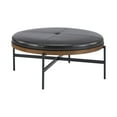 thumbnail image 3 of Christopher Knight Home Industrial 36" Round Cocktail Ottoman, Button Tufted PU Upholstered Coffee Table, Black, 3 of 12