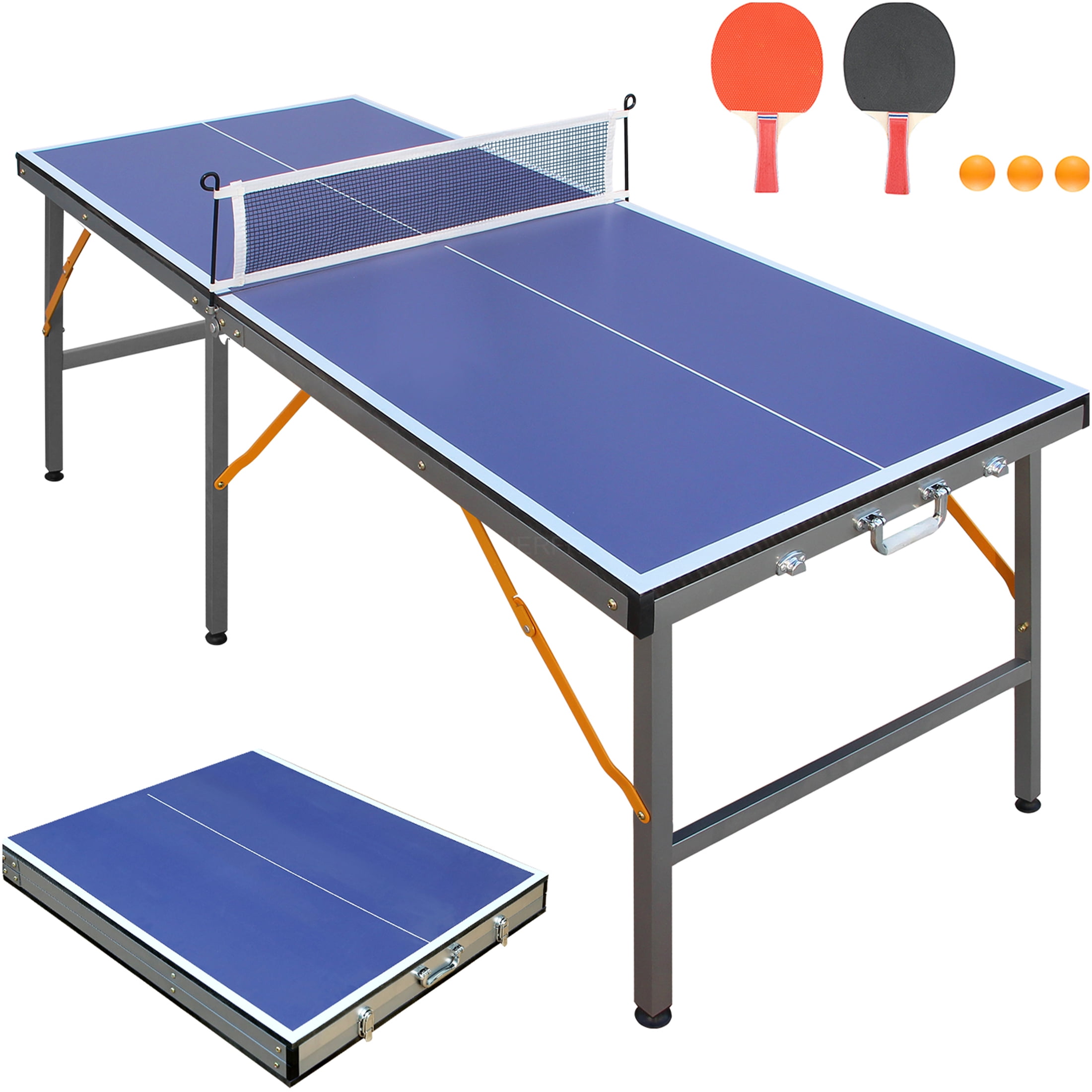 JERFIT 5ft Foldable Ping Pong Table Set with Net & Paddles, Professional MDF Top Indoor Table Tennis Table for Home & Office Games, Blue