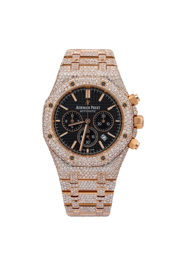 Pre-Owned Audemars Piguet Royal Oak Chronograph 41MM 26320OR Black Arabic Dial Diamond Paved Bezel 18K Rose Gold Bracelet 21.75ct
