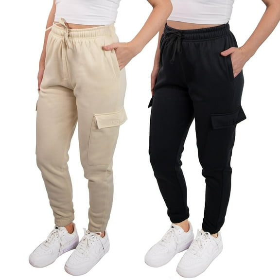 SPXTREME [2 Pack] Women's Cargo Jogger Sweatpants Casual Lounge Ultimate Comfort Soft Feel, Large