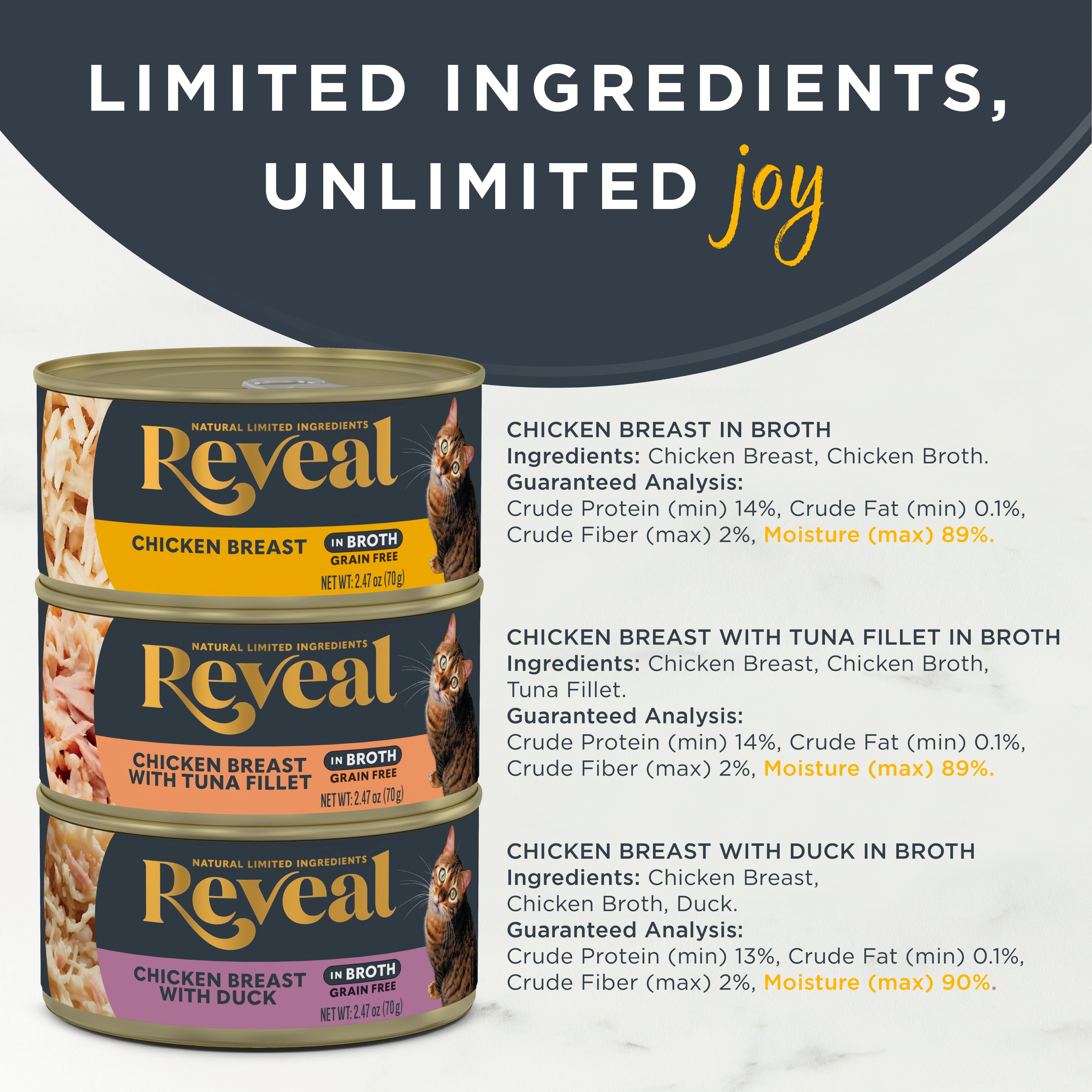 Reveal Natural Wet Canned Cat Food Chicken Selection in Broth Variety Pack 8 x 70g Cans