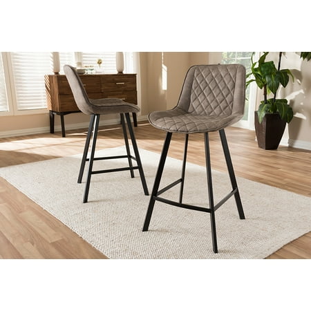 The Counter Studio City Set of 2 Baxton Studio Pickford Mid-Century Modern Light Brown Fabric Upholstered Counter Stool Set ()