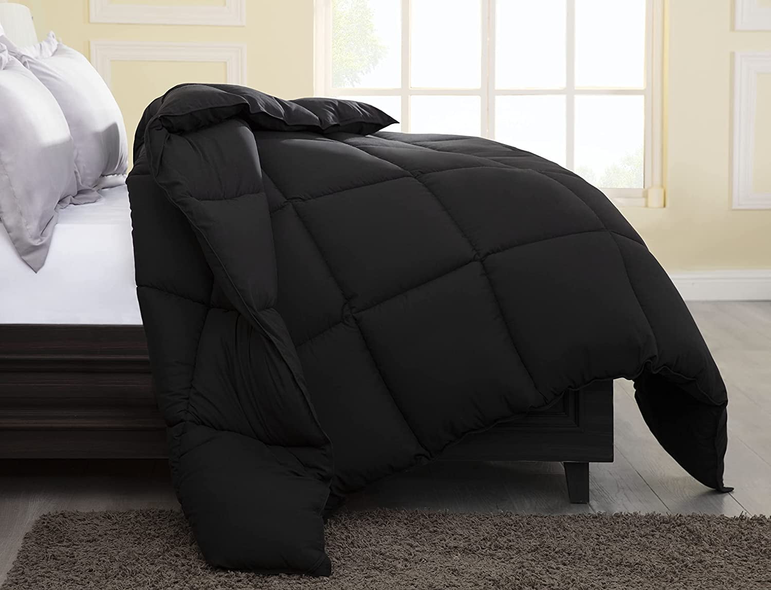 Chezmoi Collection All Season Queen Size Down Alternative Comforter - Plush Microfiber Fill - Box Stitch Quilted - Duvet Insert with Corner Tabs (Full/Queen, Black)