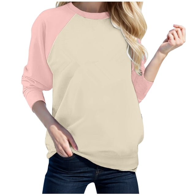 WEAIXIMIUNG Chemises de Maternité pour Femmes Manches Longues T-Shirt Décontracté Col Rond avec Épaule Assortie