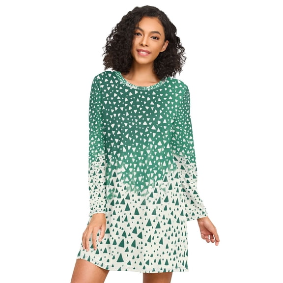 FORMRS Womens Long Sleeve Nightgowns Crew Neck Sleep Shirt Soft Pajamas Sizes S-3XL, Green and White Pattern