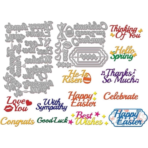 Easter Greetings Words Cutting Dies for DIY Scrapbooking Metal Happy Easter Celebrate Text Cut Dies Hello Spring Love You Good Luck Die Cuts for Card Making Embossing Photo Album Craft