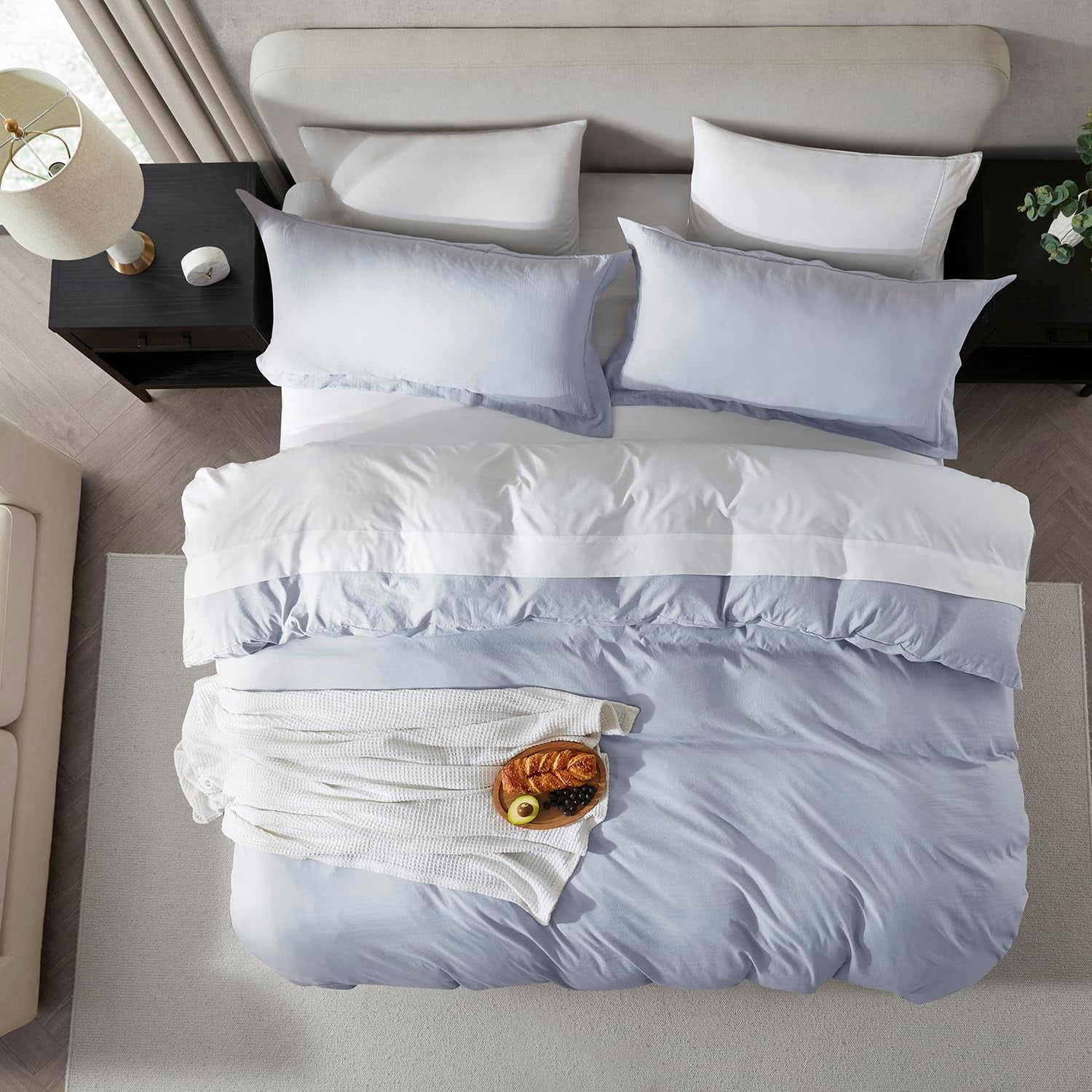 LammaLoe Duvet Cover Ful Size, Soft Prewashed 3-Piece Duvet Cover Bedding Set with Pillow Shams, Ice Blue