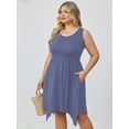 thumbnail image 3 of SHOWMALL Women Plus Size Sleeveless Summer Dress Casual Midi Irregular Hem Dress Plain Pleated Scoop Neck Flowy Tank Vest Dresses with Pockets, US Size 2X in Purple Gray, 3 of 11