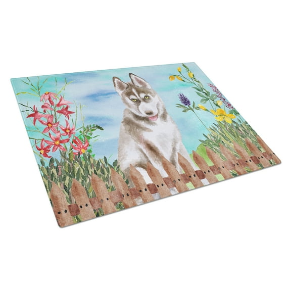 Caroline's Treasures Siberian Husky Grey Spring Glass Cutting Board Large
