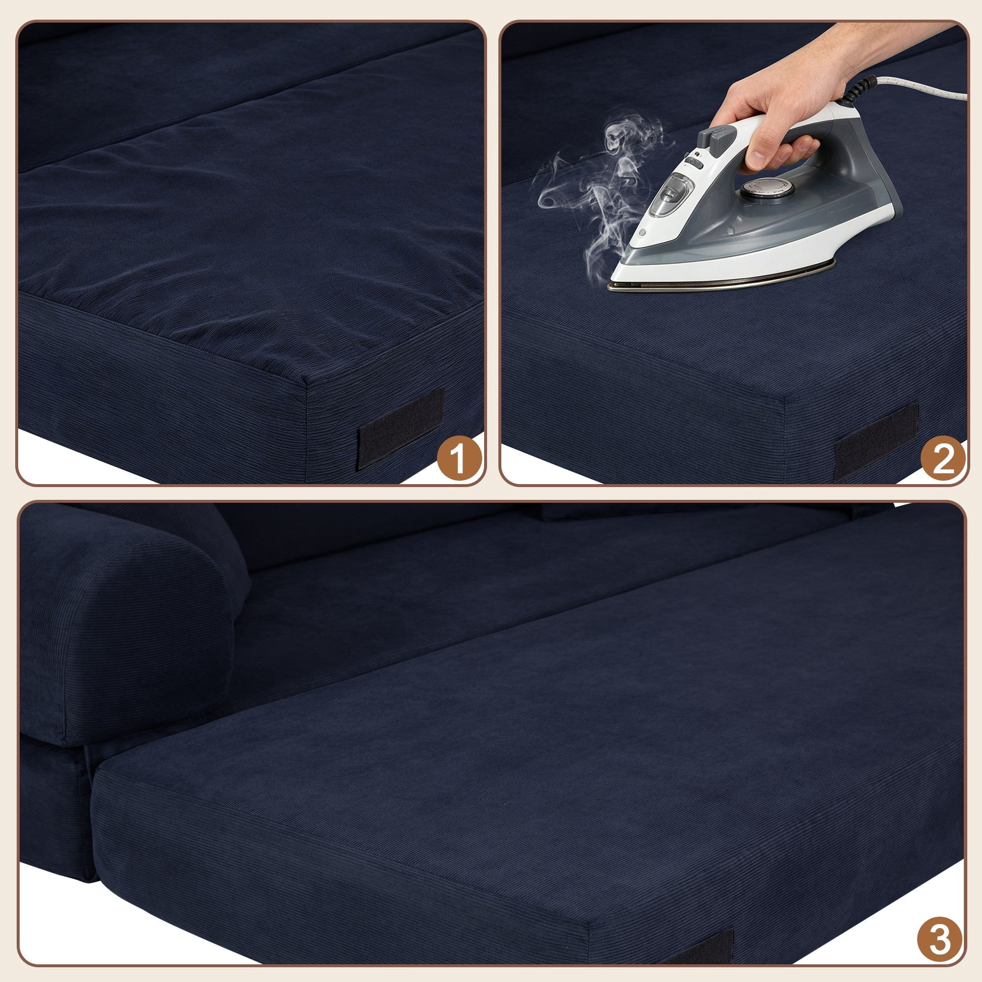 Sailvan 80 Inch Convertible Sofa Bed Queen Size Corduroy Sleeper Couch Boneless Floor Sofa with Storage Pockets No Assembly Couch in a Box Dark Blue