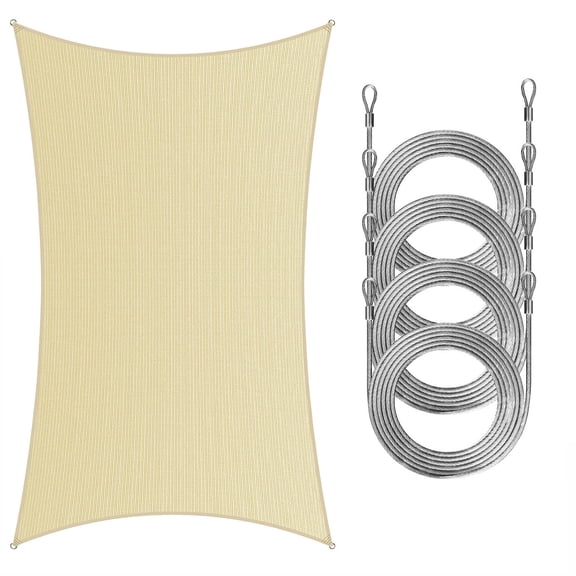 ColourTree Beige Rectangle Sun Shade Sail Canopy with 4 Steel Cables - UV Block, Water Permeable, Heavy-Duty Outdoor Awning for Patio, Garden, Yard