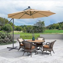 10 FT Outdoor Offset Patio Umbrella with Solar LED Lights, Hanging Cantilever Umbrella Easy Open Adustment Taupe