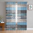 thumbnail image 3 of Vintage Blue Brown Grey Semi Sheer Curtains 108 Inch Length 2 Panels Set, Retro Farmhouse Wooden Country Sheer Kitchen Curtain Privacy Voile Window Curtain for Living Room Bedroom Rod Pocket Drapes, 3 of 7