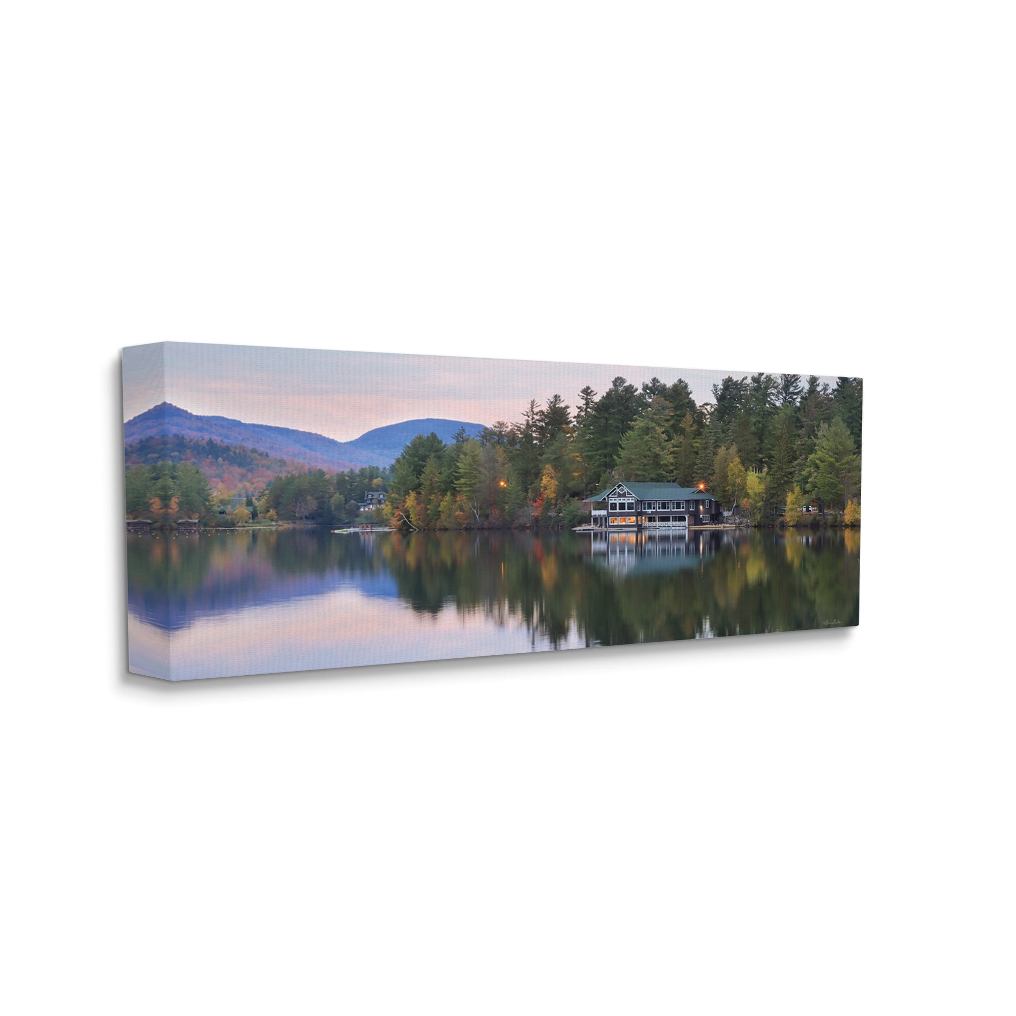 Stupell Industries Outdoor Lake House Landscape Autumn Fir Trees Photography, 40 x 17, Design by Lori Deiter
