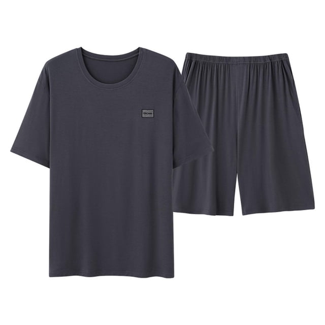 Mens Casual Botón Abajo Camisas de Manga Larga Color Sólido Cuello Redondo Manga Corta Superior, Suelto Ajuste de los Hombres Botón Abajo Camisas con Elástico de la Cintura Shorts Conjunto