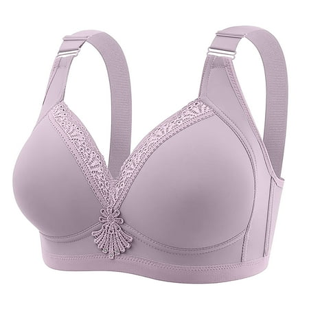 Mrat Push Up Sports Bra Women Clearance Cotton Bralette Women Balconette Bra Style M-758 Regular Size Sports Bra Female V-Neck Hook and Eye Bra Closure Lace Bra Purple S