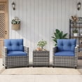 thumbnail image 1 of 3 Piece Wicker Patio Bistro Set with Cushions and Glass Table, All Weather PE Rattan Outdoor Conversation Chairs for Balcony Backyard Porch, Brown Gray Gradient Blue Beige, 1 of 8