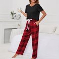 thumbnail image 3 of Conjunto de pijama de manga corta para mujer, pantalones con cierre de cordón, jersey, Top, conjunto de ropa de descanso de 2 piezas, 3 of 6