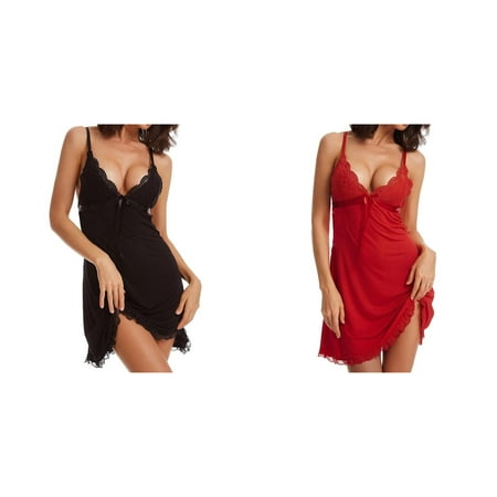 2-Pack Women Lace Chemise Nightgown Sleepwear V Neck Full Lingerie Sleep Dress Lingerie for Women Lingerie for Women Wench Cutout Lingerie Lace Panties with Opening Thigh High Tights for