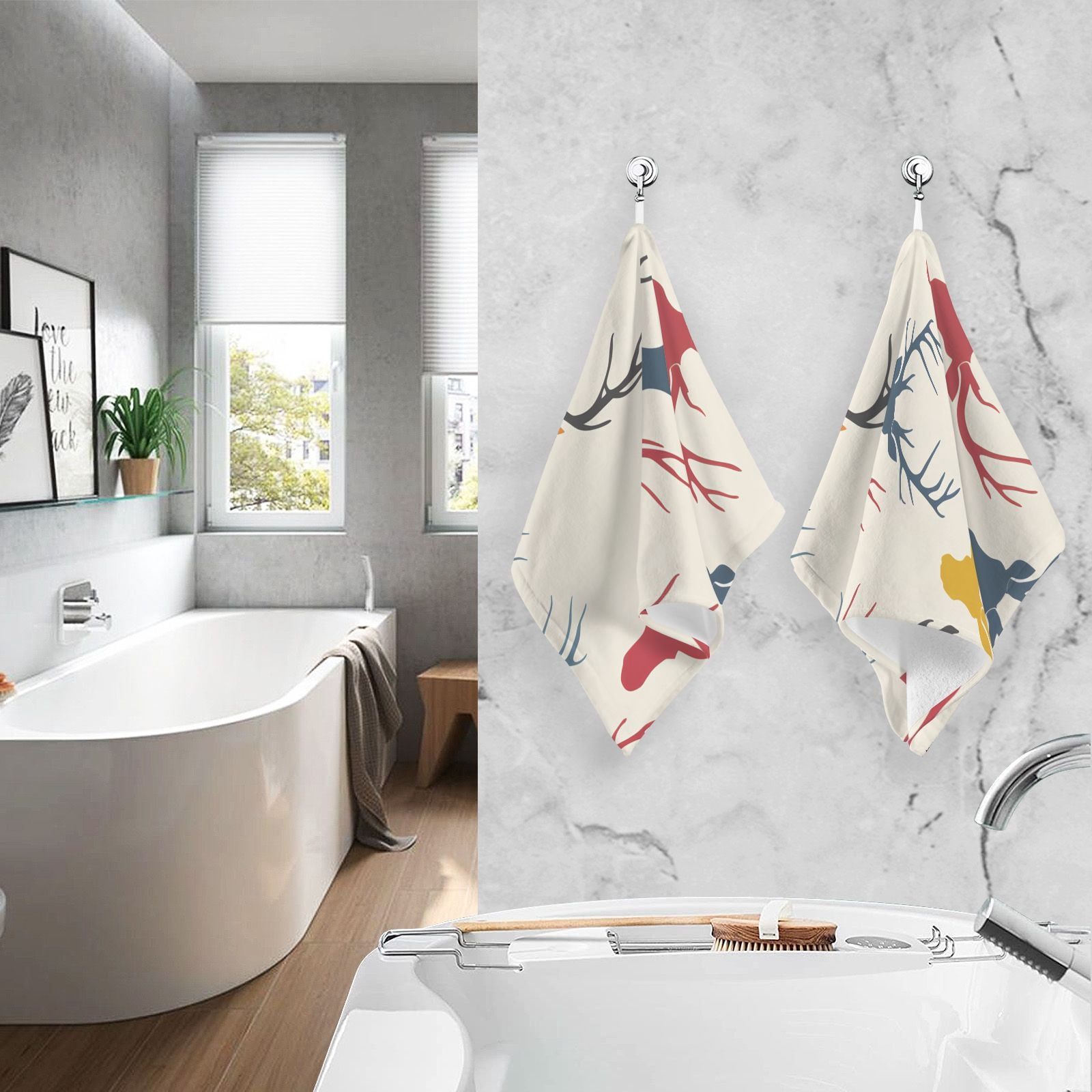 Print Antlers Deer Head Hand Towel Bath Towels Face Towels Cotton Absorbent for Home Hotel Spa Swimming Yoga Sports Decorative Towel Set of 2