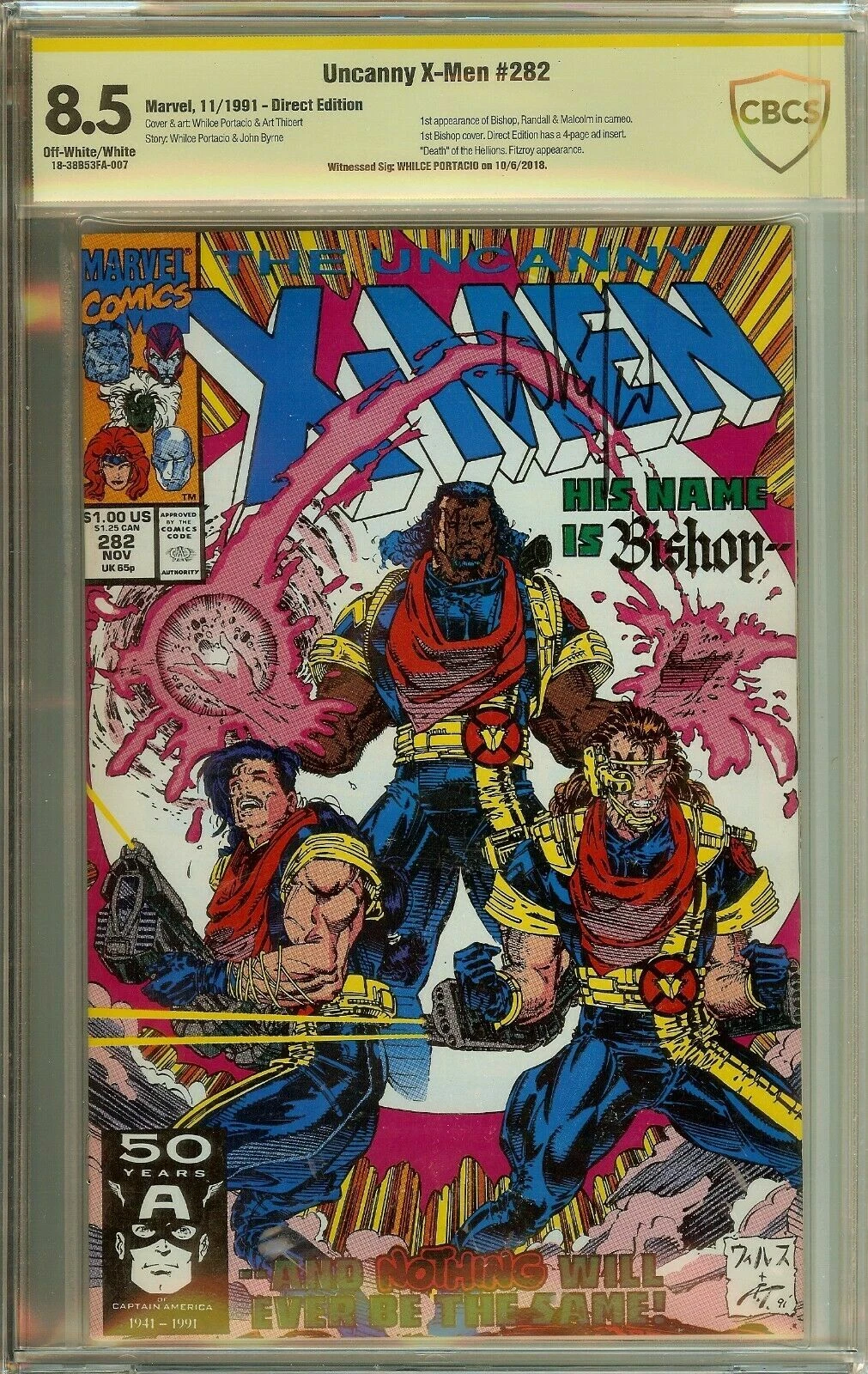 Uncanny X-Men #282 1st Bishop Signed Whilce Portacio CBCS 8.5