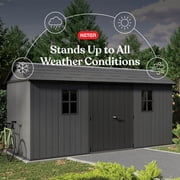 Keter Newton Plus 7.5x15 ft. Durable Resin Outdoor Storage Shed With Heavy Duty Floor and Locking Door, Grey