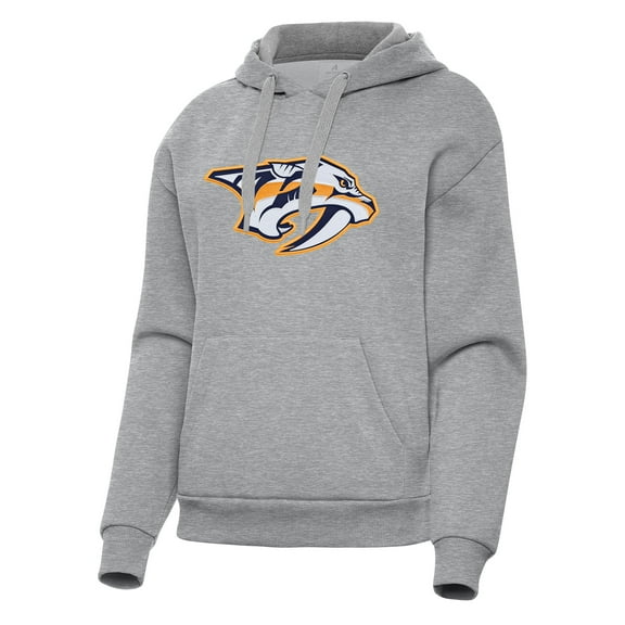 Women's Antigua Heather Gray Nashville Predators Victory Pullover Hoodie