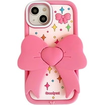Pink Bow-Knot Phone Case Compatible with iPhone 14 Pro Max, Cute 3D Korea Dopamine Cartoon Pink Bow Tie iPhone Cases with Butterfly Folding Stand Shockproof Silicone Soft Case
