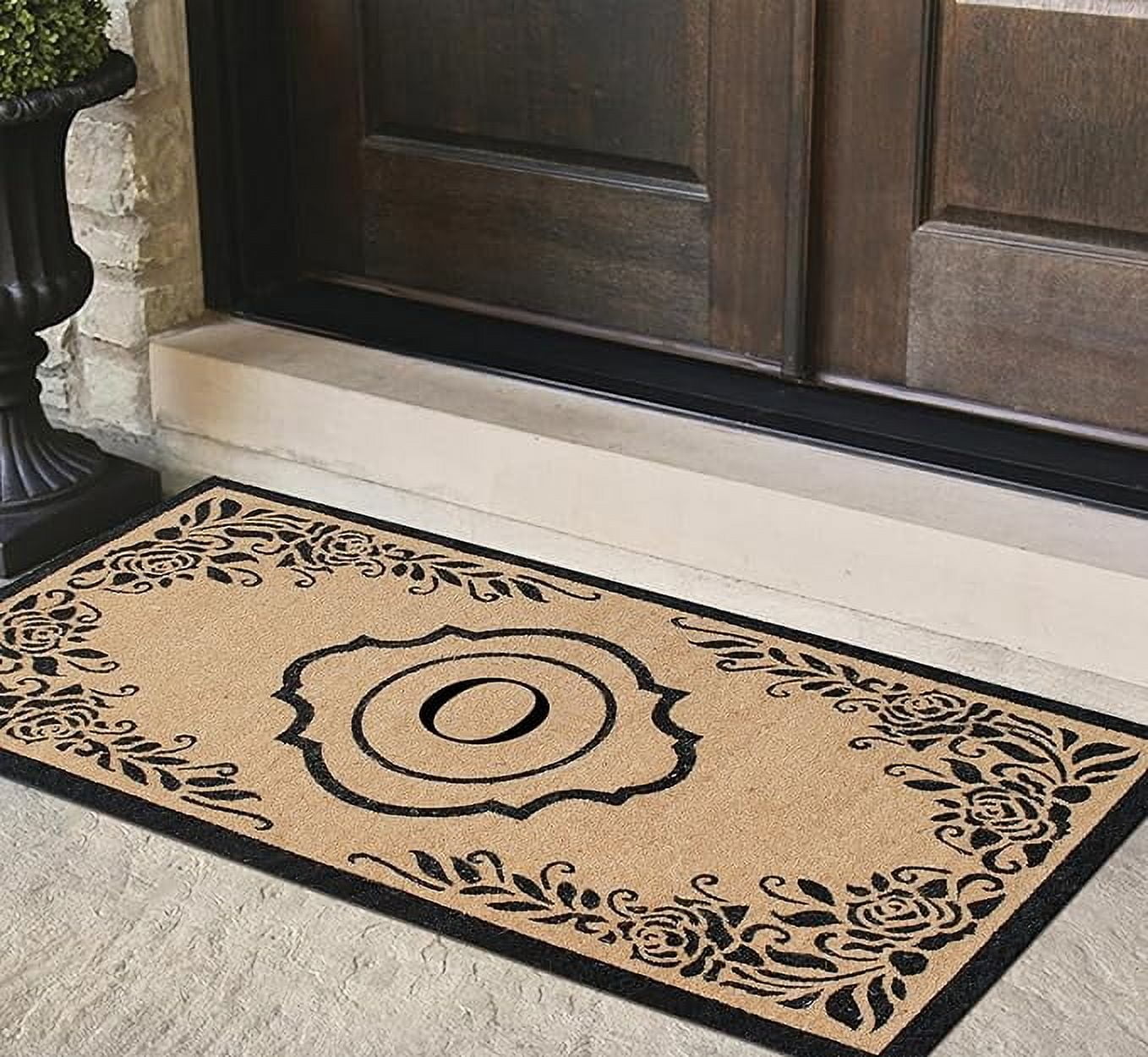 A1HC Natural Coir Monogrammed Floral Door Mat, 36"x72", Durable Anti-Shed Outdoor Door Mat, Heavy-Duty, Low-Profile, Easy to Clean