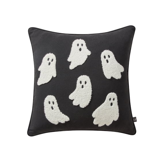 My Texas House Halloween Black/Ivory Boucle Ghost Decorative Pillow, 18" x 18"