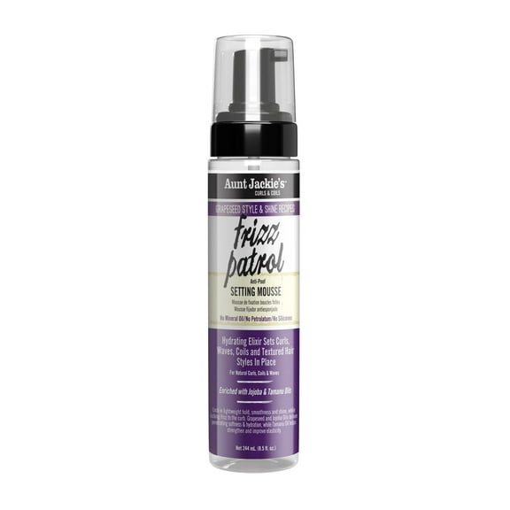 Aunt Jackie's Curls & Coils Grapeseed Collection Frizz Patrol Anti-Poof Setting Mousse, 8.5 fl oz, Unisex