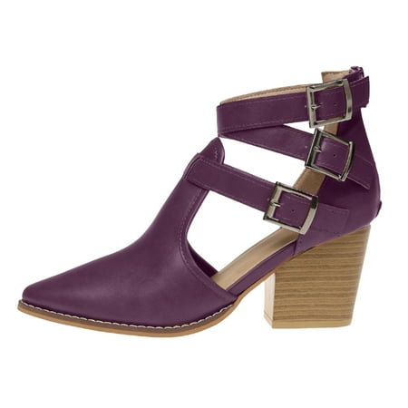 

PLLFRLRT Booties for Women Heel Hollow Out Red Booties Dressy Ankle Booties Mid Heel Booties and Ankle Boots with Heel(Purple 7.5)