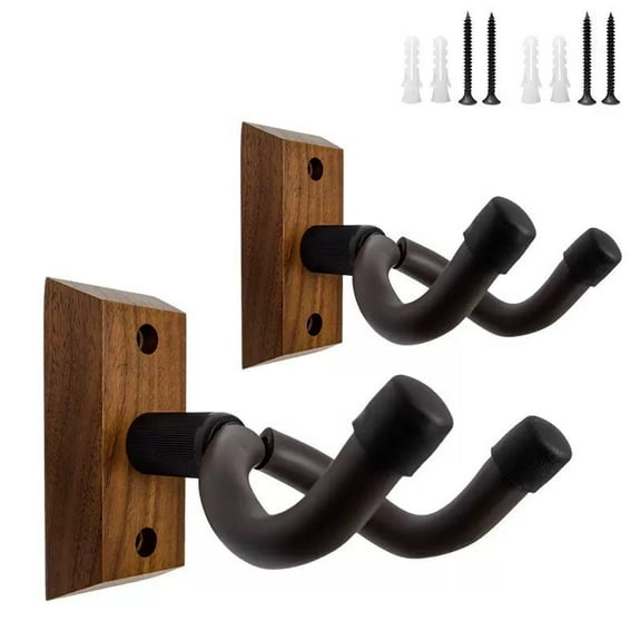 2 Pack Hardwood V-Shaped Guitar Holder Wall Mount - Hangs Acoustic, Electric & Bass Guitars