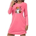 thumbnail image 2 of Womens Long Sleeve Nightgowns Sleep Shirts Halloween Cute Printed Loungewear Nightgown Short House Dresses L, 2 of 6