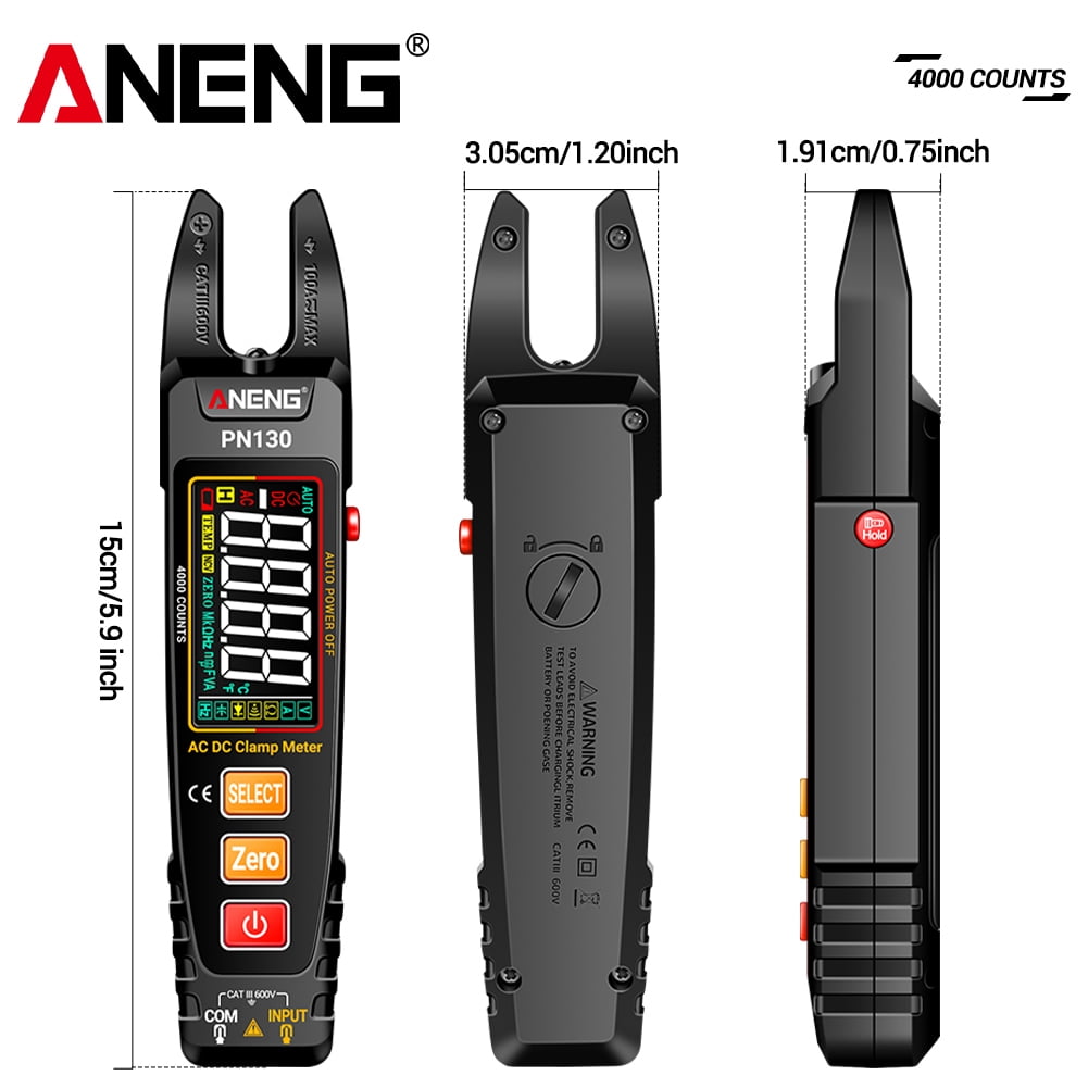 4000 Counts Clamp Meter Multimeter - NCV Amp Ohm Volt Tester with U-Shaped Jaw, Measures AC/DC Current, Voltage, Capacitance, Resistance, Continuity, Frequency, Backlight, Electrician Tools