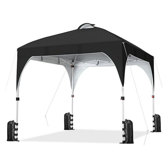 WDZS 10x10 Pop-Up Canopy Tent with 17 Solar LED Lights & Top Vent, Portable Outdoor Canopy Easy Setup Sun Shade Canopy Adjustable Tent with Wheeled Bag, 12 Stakes, 4 Sandbags & 4 Ropes, Black