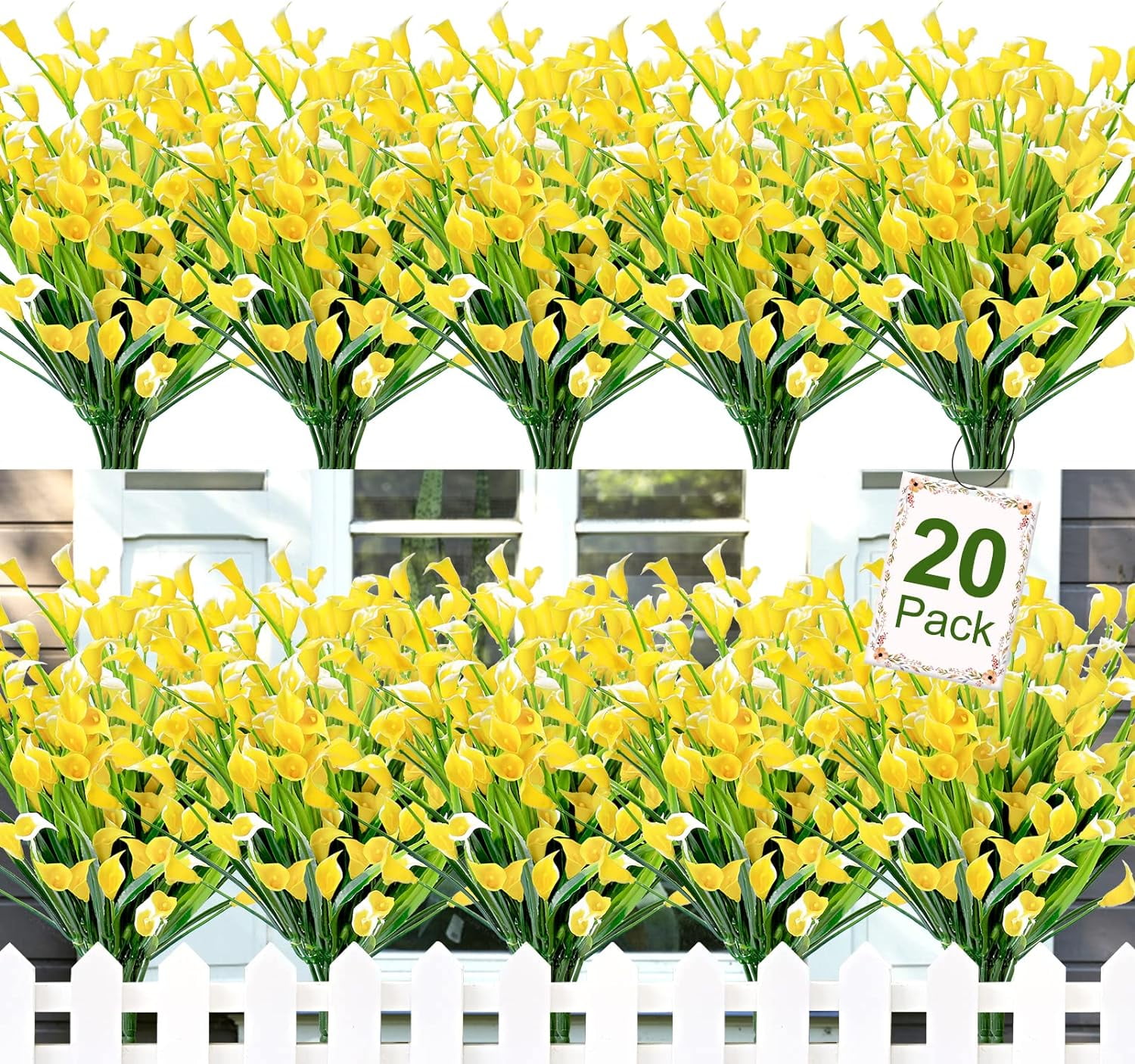 Artificial Flowers for Outdoors Fake Calla Lily Flowers Faux Plastic Plants UV Resistant Spring Summer Flowers for Garden Porch Patio Office Window Box Table Home Decorations, Yellow